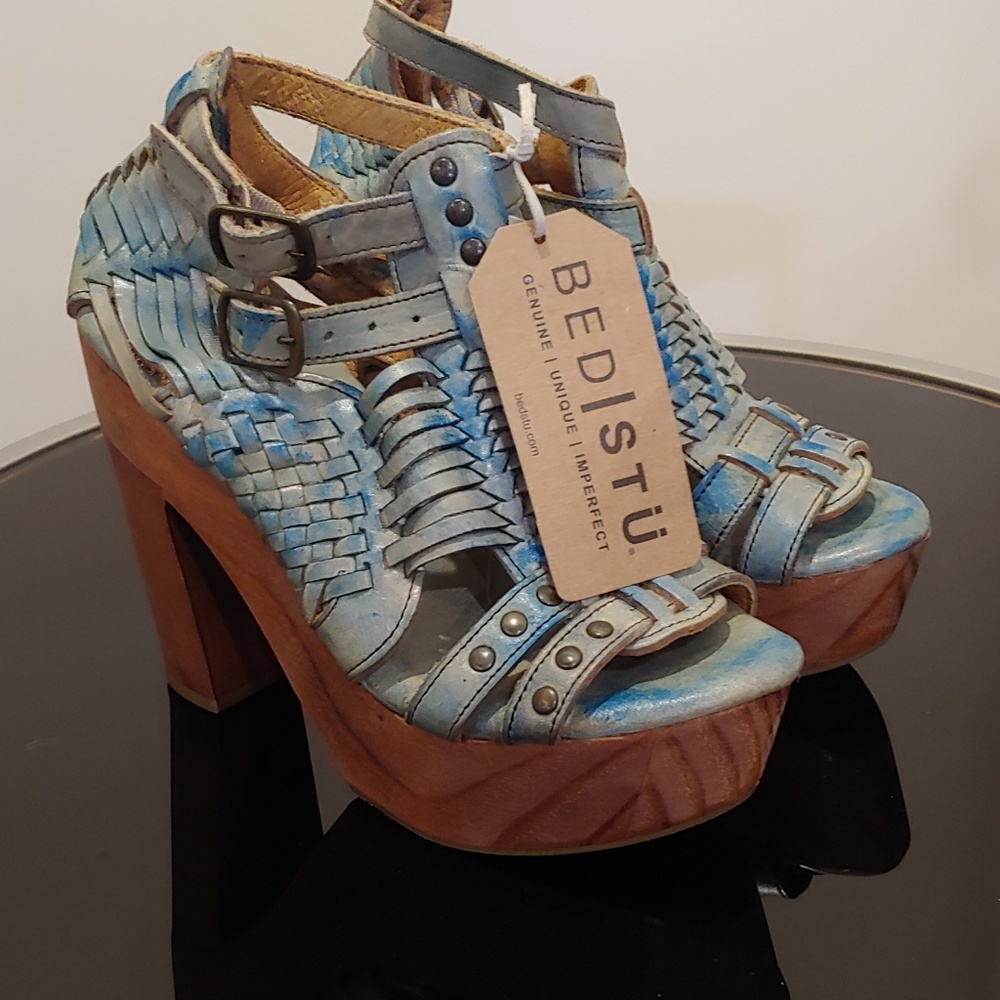 Bed Stu Cindy Blue Driftwood Leather Platform 8
